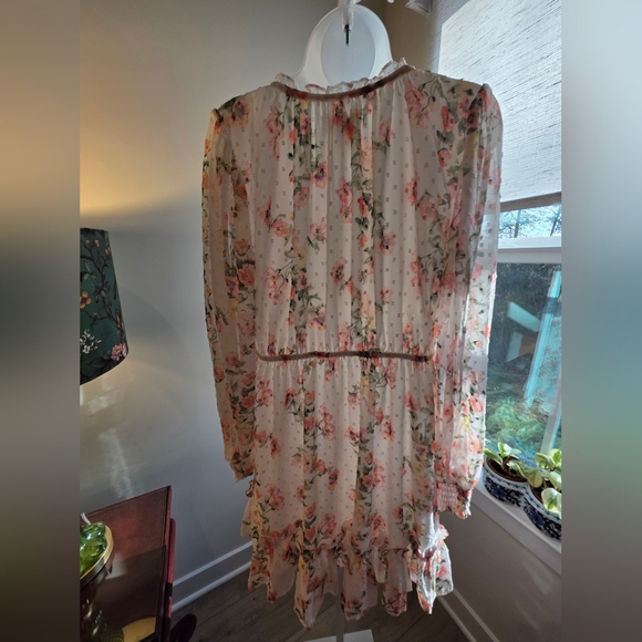 Floral Tie-Neck Long Sleeve Midi Dress - Blush Floral - Picture 5 of 11